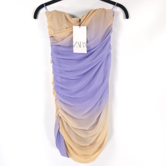 NWT ZARA ROMANIA🇷🇴MADE Strapless Tulle SEXY Mini Dress Ruched 8342/355 SMALL - Picture 10 of 16